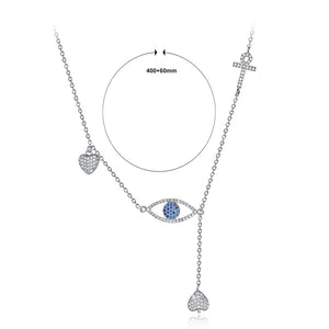 925 Sterling Silver Eye Necklace with Blue Austrian Element Crystal