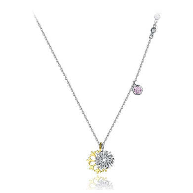 925 Sterling Silver Snowflake Double Pendant with Austrian Element Crystal and Necklace