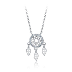 925 Sterling Silver Dream Catcher Necklace with White Austrian Element Crystal