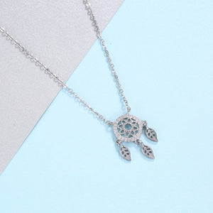 925 Sterling Silver Dream Catcher Necklace with White Austrian Element Crystal