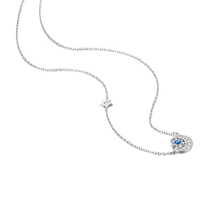 925 Sterling Silver Star Moon Necklace with Blue Austrian Element Crystal