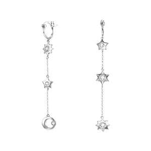 925 Sterling Silver Star Earrings with White Austrian Element Crystal