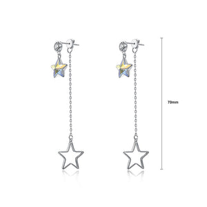 925 Sterling Silver Star Long Earrings with Austrian Element Crystal