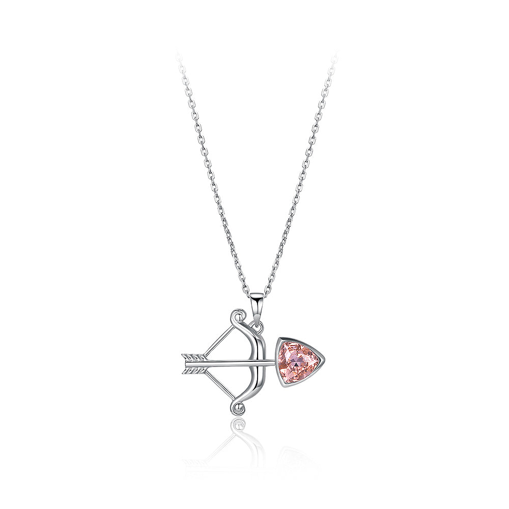 925 Sterling Silver Sagittarius Pendant with Red Austrian Element Crystal and Necklace