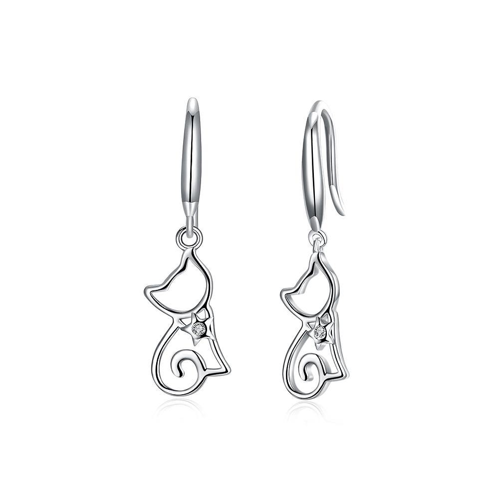925 Sterling Silver Cat Earrings with Austrian Element Crystal - Glamorousky