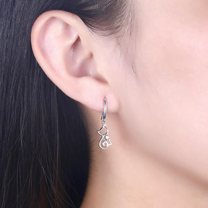 925 Sterling Silver Cat Earrings with Austrian Element Crystal - Glamorousky