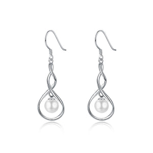 Simple 925 Sterling Silver 8 Word Pearl Earrings