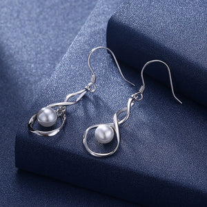 Simple 925 Sterling Silver 8 Word Pearl Earrings