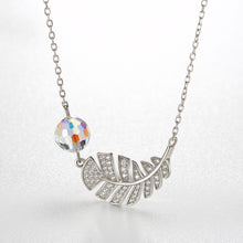 Load image into Gallery viewer, 925 Sterling Silver Leaf Necklace with White Austrian Element Crystal