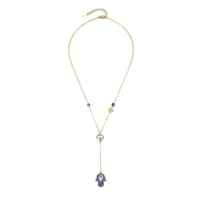 Load image into Gallery viewer, 925 Sterling Silver Lucky Hand Necklace with Blue Austrian Element Crystal