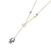 Load image into Gallery viewer, 925 Sterling Silver Lucky Hand Necklace with Blue Austrian Element Crystal