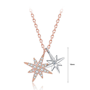 925 Sterling Silver Plated Rose Gold Star Pendant with Austrian Element Crystal and Necklace