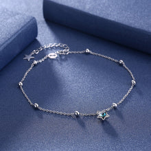 Load image into Gallery viewer, 925 Sterling Silver Star Anklet with Blue Austrian Element Crystal