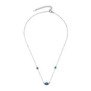 925 Sterling Silver Devil's Eye Necklace with Blue Austrian Element Crystal