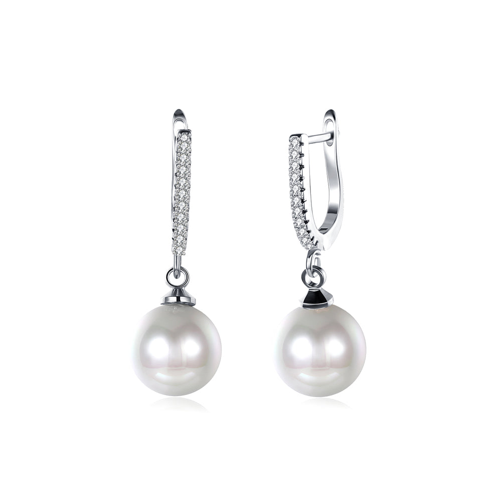 Elegant Fashion Pearl Earrings with White Austrian Element Crystal