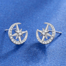 Load image into Gallery viewer, 925 Sterling Silver Moon Stud Earrings with White Austrian Element Crystal