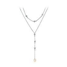 Load image into Gallery viewer, 925 Sterling Silver Double Necklace with Austrian Element Crystals and Fashion Pearl