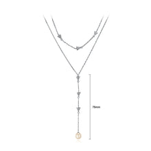 Load image into Gallery viewer, 925 Sterling Silver Double Necklace with Austrian Element Crystals and Fashion Pearl