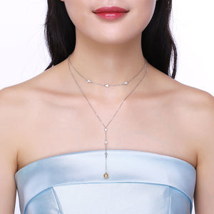 925 Sterling Silver Double Necklace with Austrian Element Crystals and Fashion Pearl