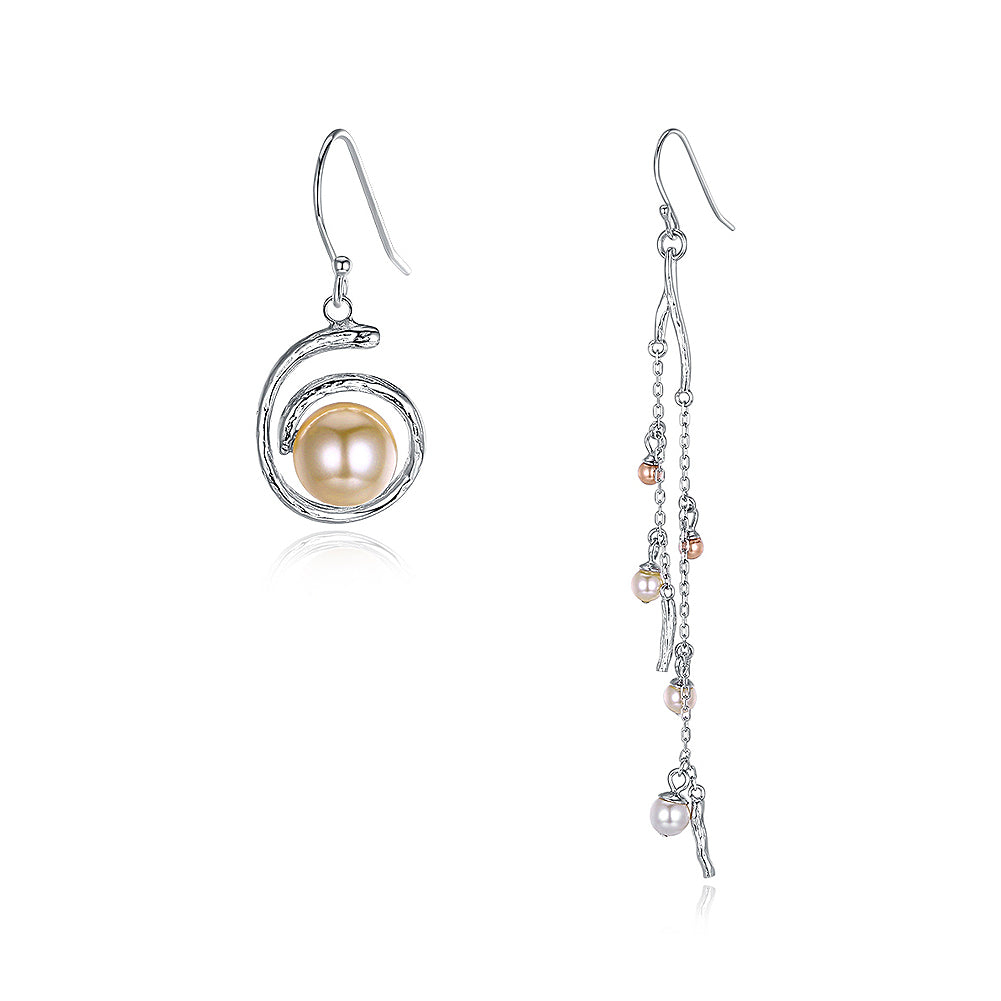 925 Sterling Silver Pearls Asymmetric Earrings