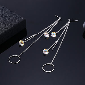 Simple 925 Sterling Silver Long Earrings with Austrian Element Crystal
