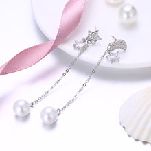 Load image into Gallery viewer, 925 Sterling Silver Star Moon Earrings with Austrian Element Crystals and Fashion Pearl