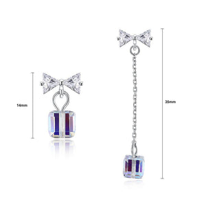 925 Sterling Silver Bow Earrings with Austrian Element Crystal - Glamorousky