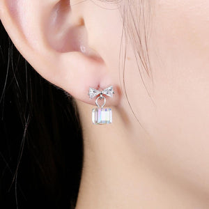 925 Sterling Silver Bow Earrings with Austrian Element Crystal - Glamorousky
