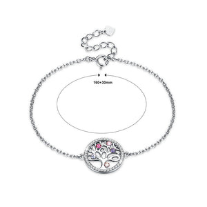925 Sterling Silver Tree Of Life Bracelet with Colored Austrian Element Crystals