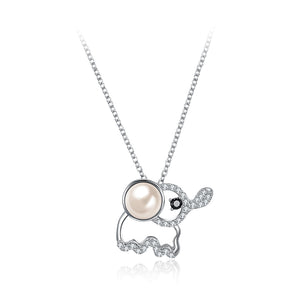 925 Sterling Silver Elephant Pendant with Austrian Element Crystal and Pearl and Necklace