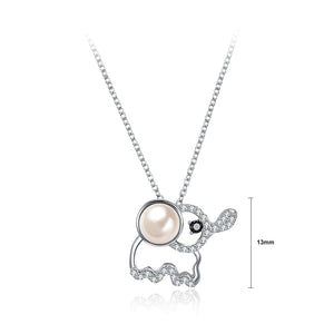 925 Sterling Silver Elephant Pendant with Austrian Element Crystal and Pearl and Necklace