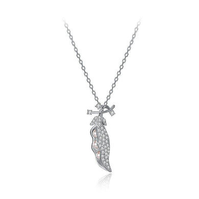 925 Sterling Silver Bean Pendant with Austrian Element Crystal and Necklace - Glamorousky
