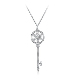 925 Sterling Silver Key Pendant with Austrian Element Crystal and Necklace