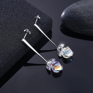 Simple 925 Sterling Silver Earrings with White Austrian Element Crystal