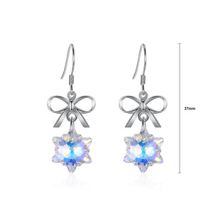 925 Sterling Silver Snowflake Earrings with White Austrian Element Crystal