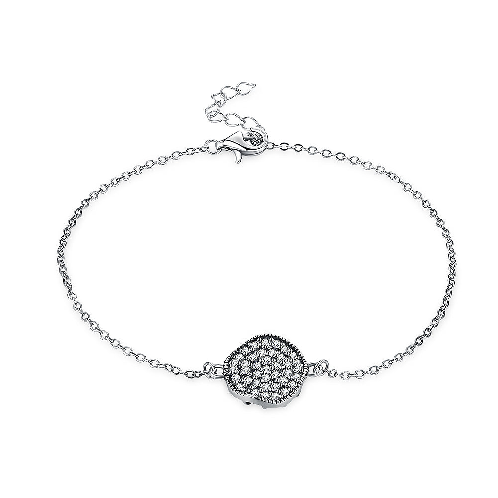 925 Sterling Silver Round Bracelet with Austrian Element Crystal