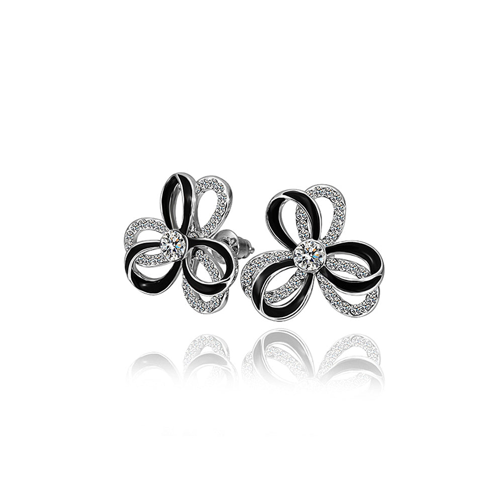 Elegant Flower Stud Earrings with White Austrian Element Crystal
