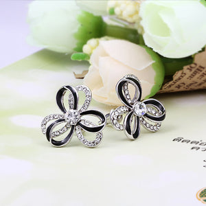 Elegant Flower Stud Earrings with White Austrian Element Crystal