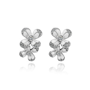 Fashion Flower Stud Earrings with Austrian Element Crystal
