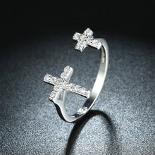 Load image into Gallery viewer, 925 Sterling Silver Cross Ring with Black Austrian Element Crystal