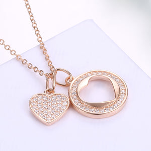 925 Sterling Silver Rose Plated Gold Heart Pendant with Cubic Zircon and Necklace