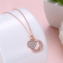Load image into Gallery viewer, 925 Sterling Silver Rose Plated Gold Heart Pendant with Cubic Zircon and Necklace