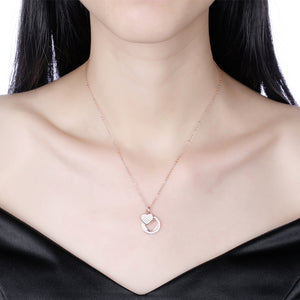 925 Sterling Silver Rose Plated Gold Heart Pendant with Cubic Zircon and Necklace