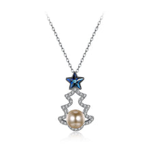 Load image into Gallery viewer, 925 Sterling Silver Christmas Tree Pendant with Blue Austrian Element Crystal and Fashion Pearl and Necklace - Glamorousky