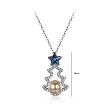 Load image into Gallery viewer, 925 Sterling Silver Christmas Tree Pendant with Blue Austrian Element Crystal and Fashion Pearl and Necklace - Glamorousky