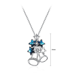 925 Sterling Silver Christmas Bell Pendant with Blue Austrian Element Crystal and Necklace - Glamorousky