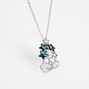 925 Sterling Silver Christmas Bell Pendant with Blue Austrian Element Crystal and Necklace