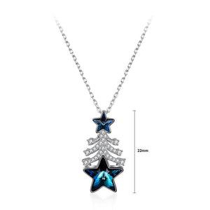 925 Sterling Silver Christmas Tree Pendant with Blue Austrian Element Crystal and Necklace - Glamorousky