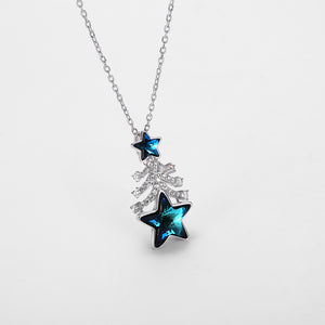 925 Sterling Silver Christmas Tree Pendant with Blue Austrian Element Crystal and Necklace