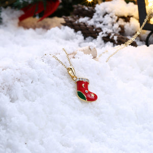 Christmas Socks Pendant with Austrian Element Crystal and Necklace